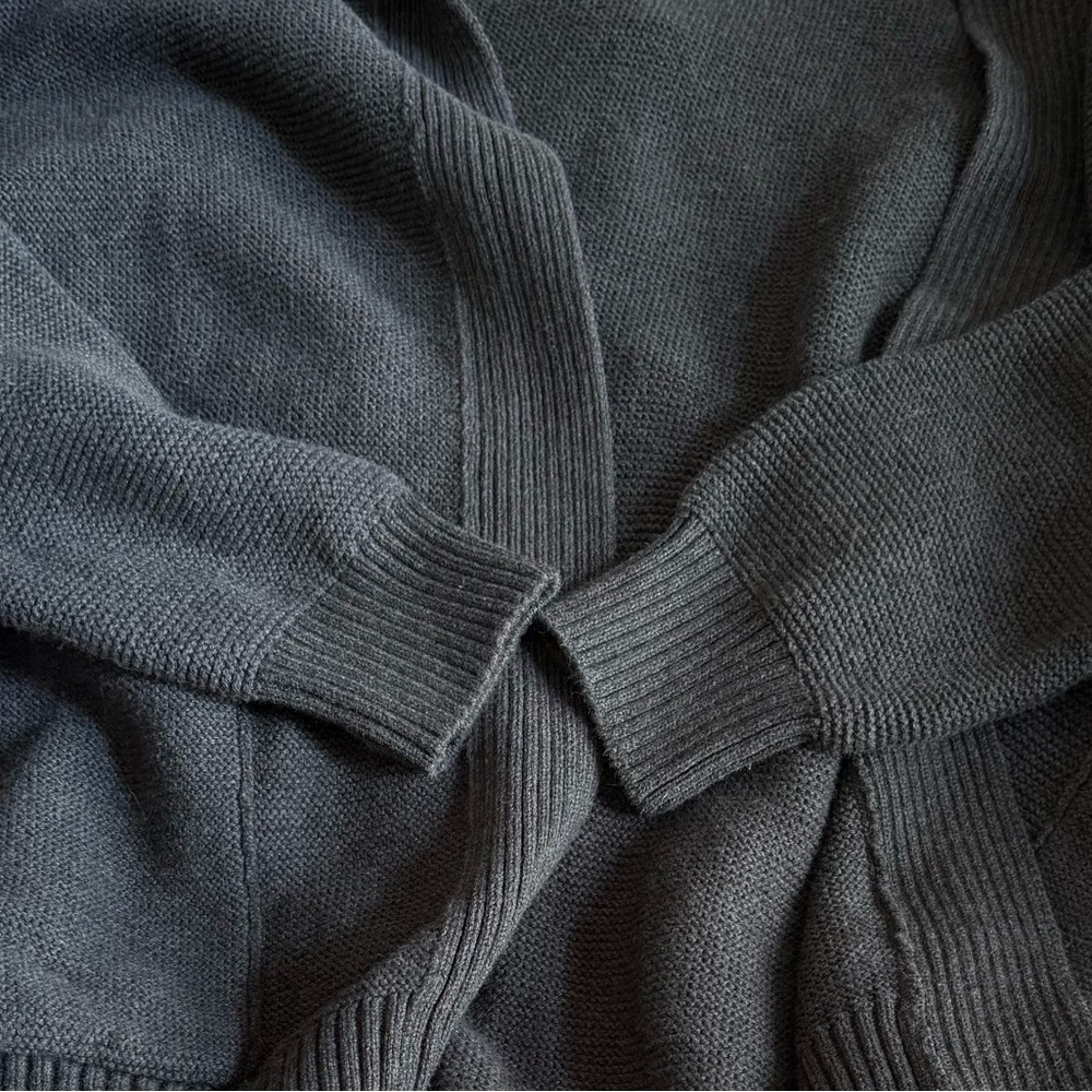 Pact Organic Cotton Hooded Open Front Cardigan with Pockets in Charcoal Gray - Picture 9 of 11